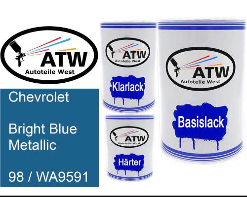 Chevrolet, Bright Blue Metallic, 98 / WA9591: 500ml Lackdose + 500ml Klarlack + 250ml Härter - Set, von ATW Autoteile West.